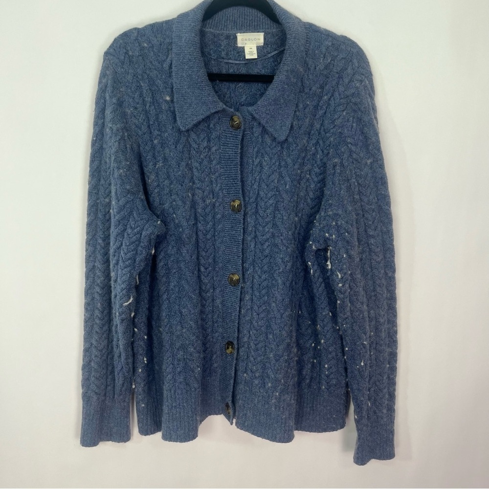 Caslon Cable Knit Button Front Cardigan Sweater Sz XXL Blue